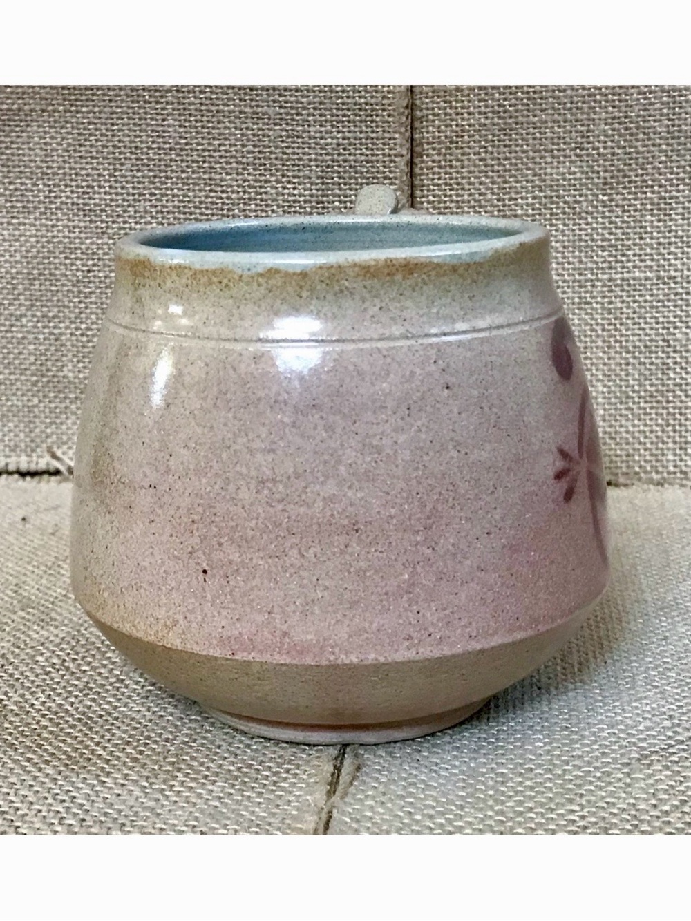 Handmade Pottery Mug Cup Double Spiral Eye Symbol Beige Brown Wide Handle - Picture 2 of 9